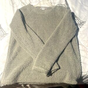 Grey fuzzy sweater, size small 100% polyester